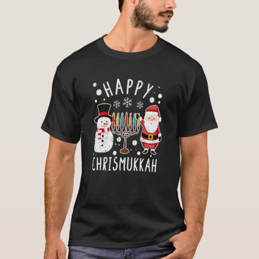 Happy Chrismukkah Christmas Hanukkah Santa Snowman T-Shirt (Vorderseite)