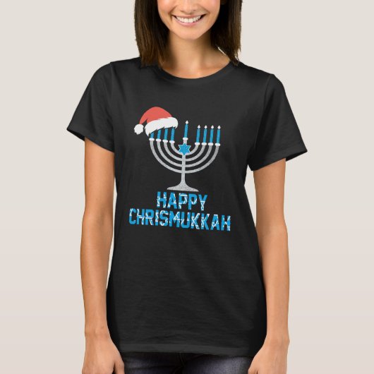 Happy Chrismukkah Christmas Santa Hat Hanukkah 202 T-Shirt (Vorderseite)