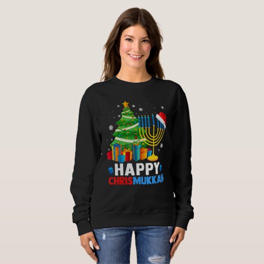 Happy Chrismukkah Christmas Tree Menorah Chanukah Sweatshirt (Vorne ganz)