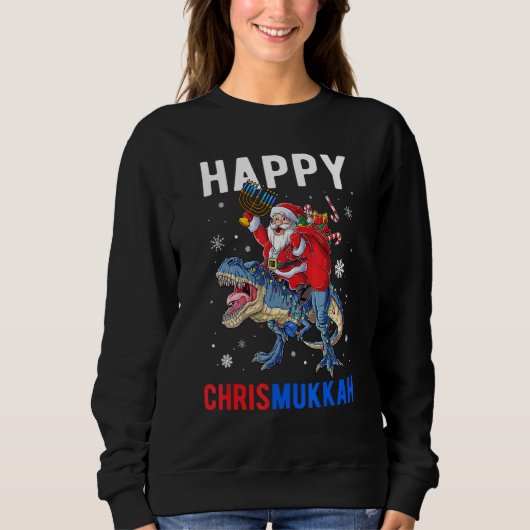 Happy Chrismukkah Dinosaur Santa Claus Christmas H Sweatshirt (Vorderseite)
