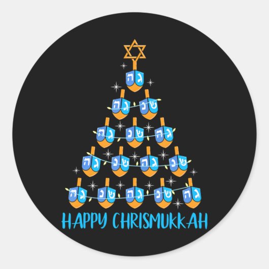 Happy Chrismukkah Dreidel Christbaum Hanukkah Runder Aufkleber (Vorderseite)