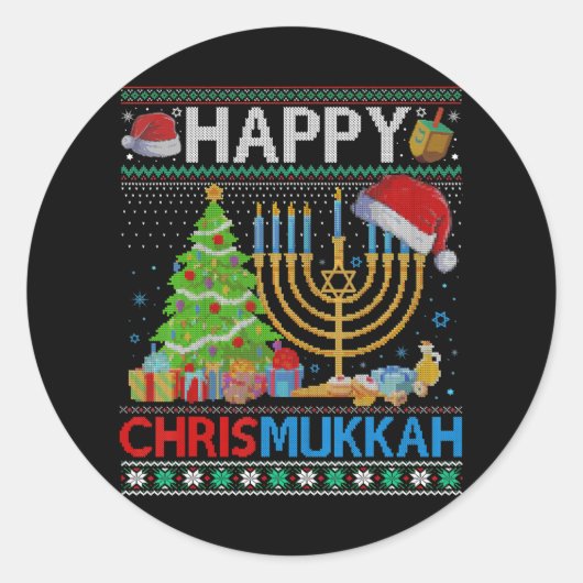 Happy Chrismukkah Funny Jewish Christmas Hanukkah Runder Aufkleber (Vorderseite)
