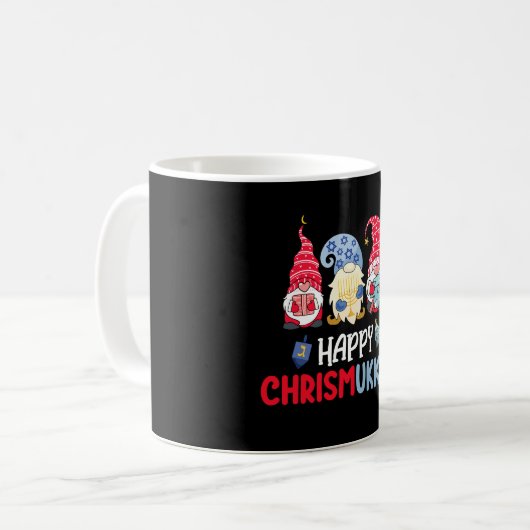 Happy Chrismukkah Gnomes Hanukkah Frohe Weihnachte Kaffeetasse (Vorderseite Links)