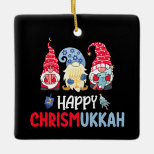 Happy Chrismukkah Gnomes Hanukkah Frohe Weihnachte Keramikornament