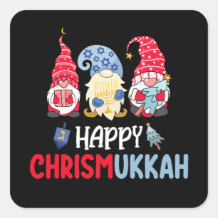 Happy Chrismukkah Gnomes Hanukkah Frohe Weihnachte Quadratischer Aufkleber
