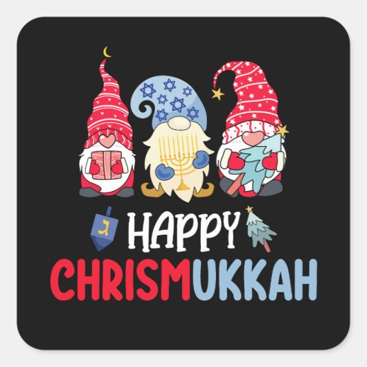 Happy Chrismukkah Gnomes Hanukkah Frohe Weihnachte Quadratischer Aufkleber (Vorderseite)