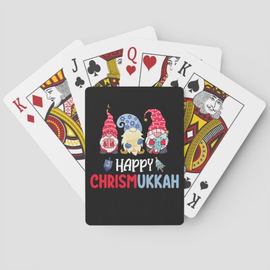 Happy Chrismukkah Gnomes Hanukkah Frohe Weihnachte Spielkarten (Rückseite)
