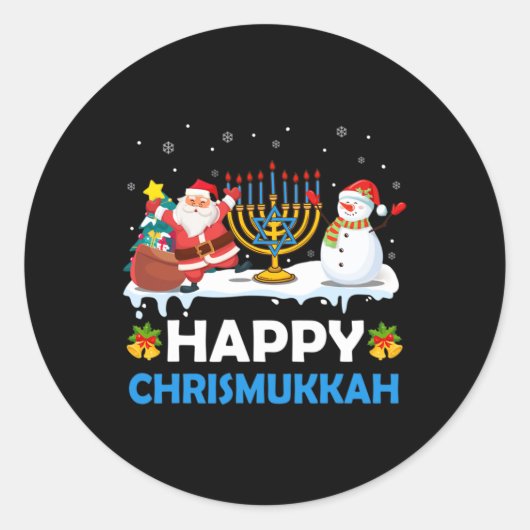 Happy Chrismukkah Hanukkah Fun Frohe Weihnachtsjud Runder Aufkleber (Vorderseite)