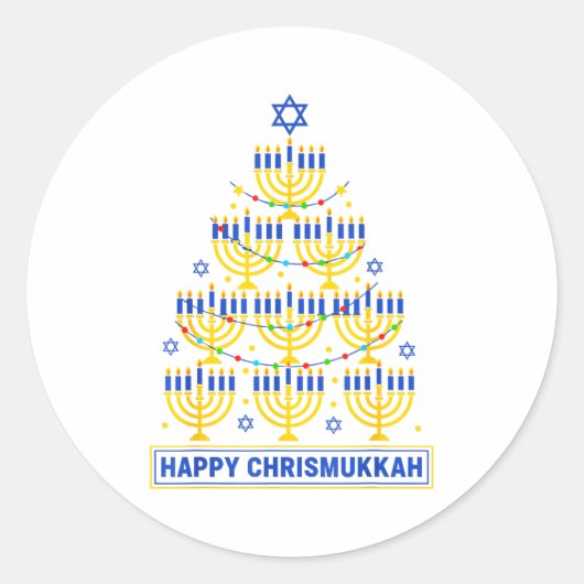 Happy Chrismukkah Hanukkah Light Tree Jewish Holid Runder Aufkleber (Vorderseite)