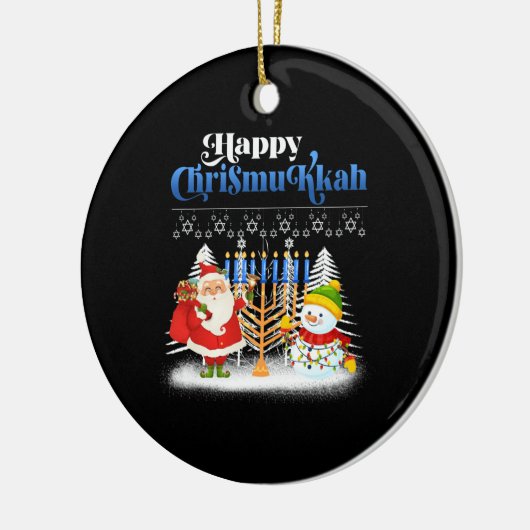 Happy Chrismukkah Jüdische Weihnachtszeit Hanukkah Keramik Ornament (Links)