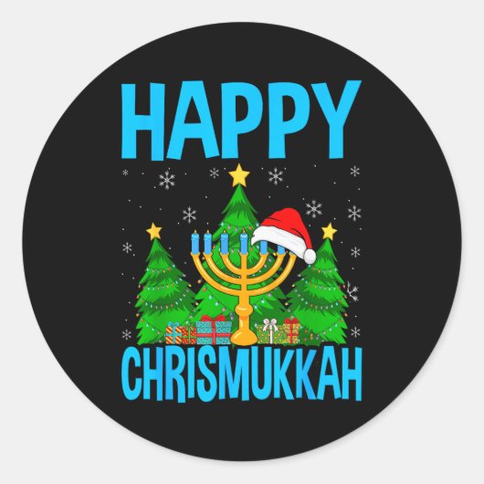 Happy Chrismukkah Santa Hat Christmas Hanukkah Sle Runder Aufkleber (Vorderseite)