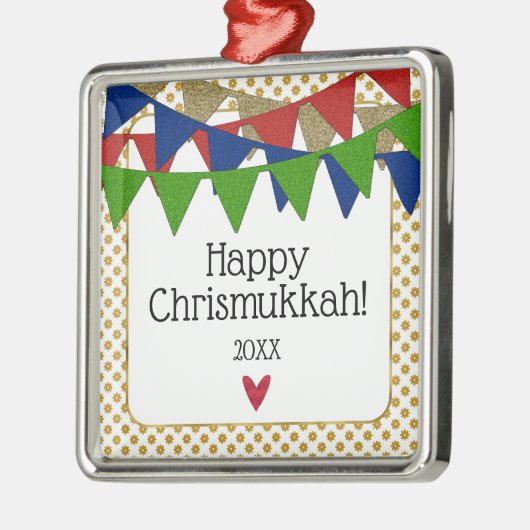 Happy Chrismukkah Weihnachten und Hanukkah Silbernes Ornament (Links)