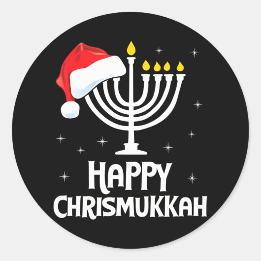 Happy Chrismukkah Weihnachtsmannmütze Menorah Weih Runder Aufkleber (Vorderseite)