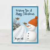Happy Christmas Card Snowman Bird Winter Scene Karte (Vorderseite)