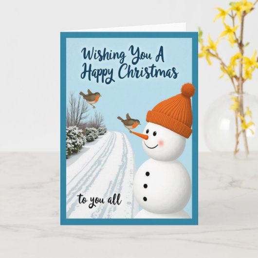 Happy Christmas Card Snowman Bird Winter Scene Karte (Gelbe Blume)