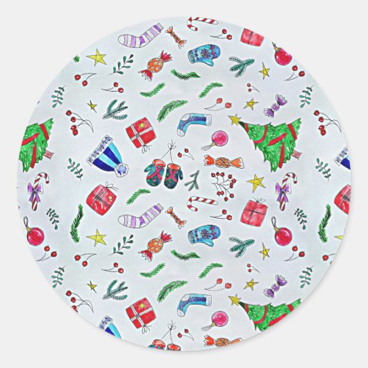 Happy Christmas Celebration Pattern Classic Round Runder Aufkleber (Vorderseite)
