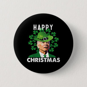 Happy Christmas Confused Funny Joe Biden St Patric Button