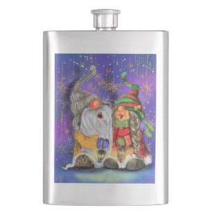 Happy Christmas Couple Gnomes Flask Flachmann