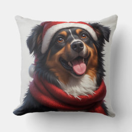 Happy Christmas Dog Portrait in Santa Hat Kissen