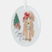 Happy Christmas Dog Sitting Ornament Aus Glas (Vorderseite links)