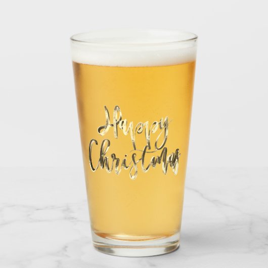Happy Christmas Elegante Imitate Gold Typografie C Glas (Vorne (Gefüllt))