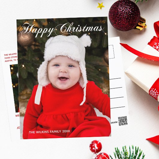 Happy Christmas Elegantes White Script Holiday Fot Postkarte