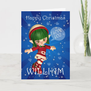 Happy Christmas Elf saying I love you Feiertagskarte