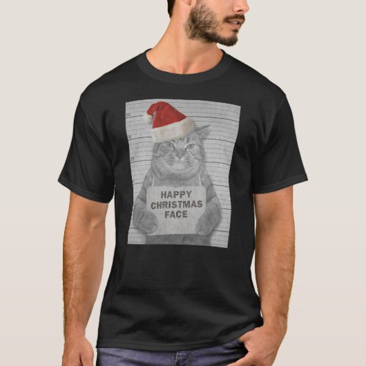 Happy Christmas Face Grouchy Cat T-Shirt (Vorderseite)