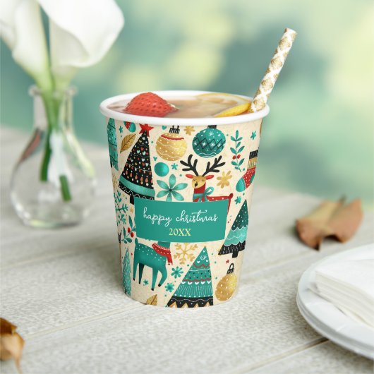 Happy Christmas – Festive Trees & Reindeer Pappbecher (In Situ)