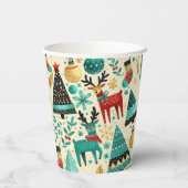 Happy Christmas – Festive Trees & Reindeer Pappbecher (Rückseite)