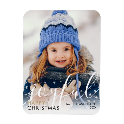 Happy Christmas Foto Modernes Drehbuch Freude Chic Magnet (Vertikal)