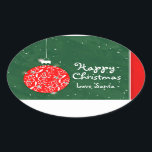 Happy Christmas funkle bauble Geschenksticker grün Ovaler Aufkleber<br><div class="desc">Glitzer Baum Dekoration Sticker,  um Ihre Geschenke hinzuzufügen. Design von Sarah Trett.</div>