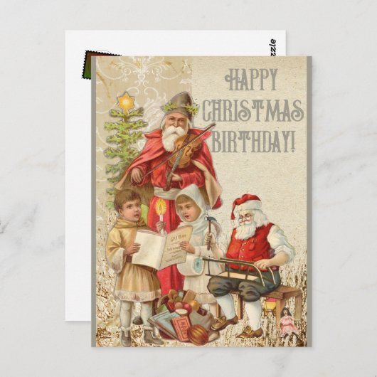 Happy Christmas Geburtstag Weihnachtsmann | Postkarte (Vorne/Hinten)