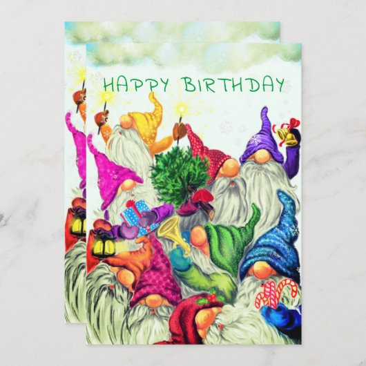 Happy Christmas Gnomes Birthday Card (Vorne/Hinten)
