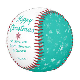Happy Christmas Green Snowflake Muster Baseball