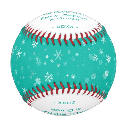 Happy Christmas Green Snowflake Muster Baseball (Vorderseite)
