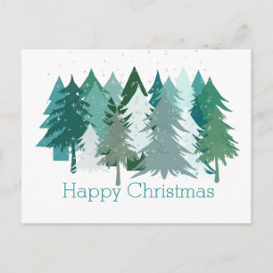 Happy Christmas Green Trees & Stars Canadian Feiertagspostkarte