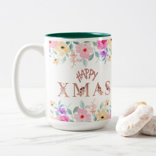 Happy Christmas Holiday Elegant Zweifarbige Tasse (Mit Donut)