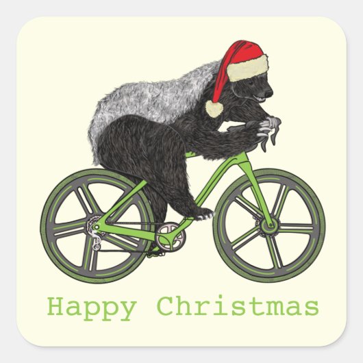 Happy Christmas Honey Badger auf dem Fahrrad Quadratischer Aufkleber (Vorderseite)