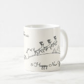 Happy Christmas Line Drawing With Santa & Sleigh Kaffeetasse (VorderseiteRechts)