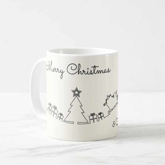 Happy Christmas Line Drawing With Santa & Sleigh Kaffeetasse (Vorderseite Links)