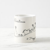 Happy Christmas Line Drawing With Santa & Sleigh Kaffeetasse (Mittel)