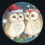 HAPPY CHRISTMAS OWL CLASSIC ROUND Sticker<br><div class="desc">ZWEI EIGENSCHAFTEN IN DER LIEBE BEI CHRISTMAS</div>