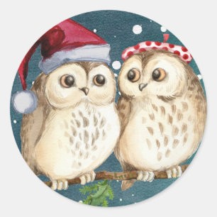 HAPPY CHRISTMAS OWL CLASSIC ROUND Sticker