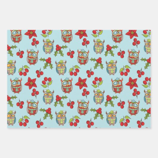 Happy Christmas Personalize Name Quirky Bird 3 Geschenkpapier Set (Vorderseite)