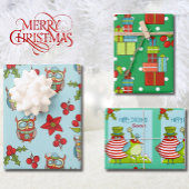 Happy Christmas Personalize Name Quirky Bird 3 Geschenkpapier Set