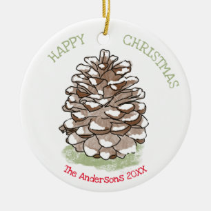 Happy Christmas Pine Cone Personalisiert Keramik Ornament