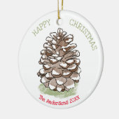 Happy Christmas Pine Cone Personalisiert Keramik Ornament (Links)