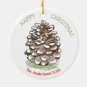 Happy Christmas Pine Cone Personalisiert Keramik Ornament (Hinten)