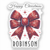 Happy Christmas Red Bow Elegant Typografie Funny Aufkleber (Vorderseite)